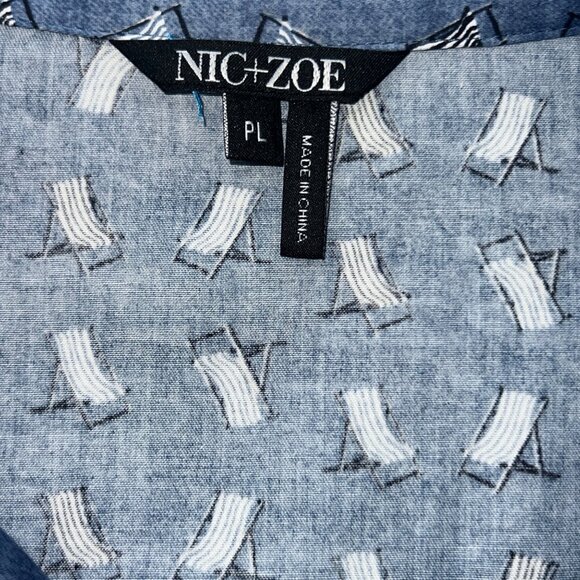 Nic + Zoe Blue Sleeveless A-Line Dress With Tie Waist & Deck Chair Print Size PL - Picture 7 of 10